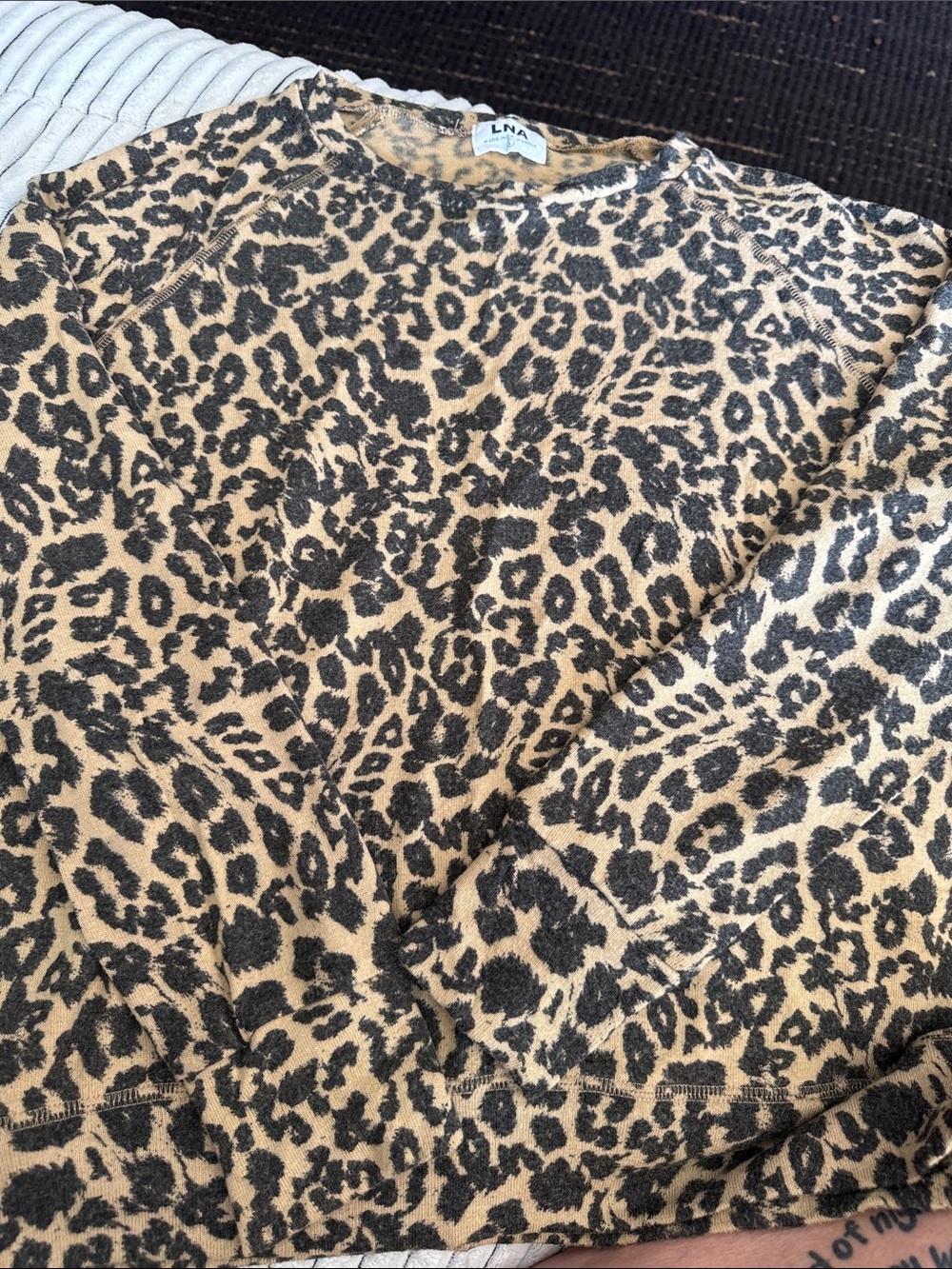 LNA Leopard Print Crewneck Sweater - Tan and Black 0159